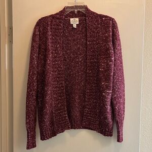 Cozy Open-Front Marled Berry Sweater Cardigan